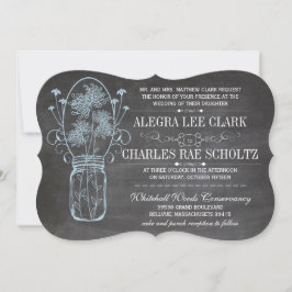 Convite Casamento Rustic Blue Mason Jar Chalkboard