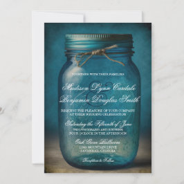 Convite Casamento Rustic Blue Mason Jar Country