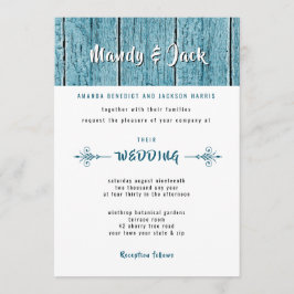 Convite Casamento Rustic Blue Shiplap Wood Na moda Modern