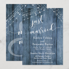 Convite Casamento Rustic Blue Wood & Lights Just Married E