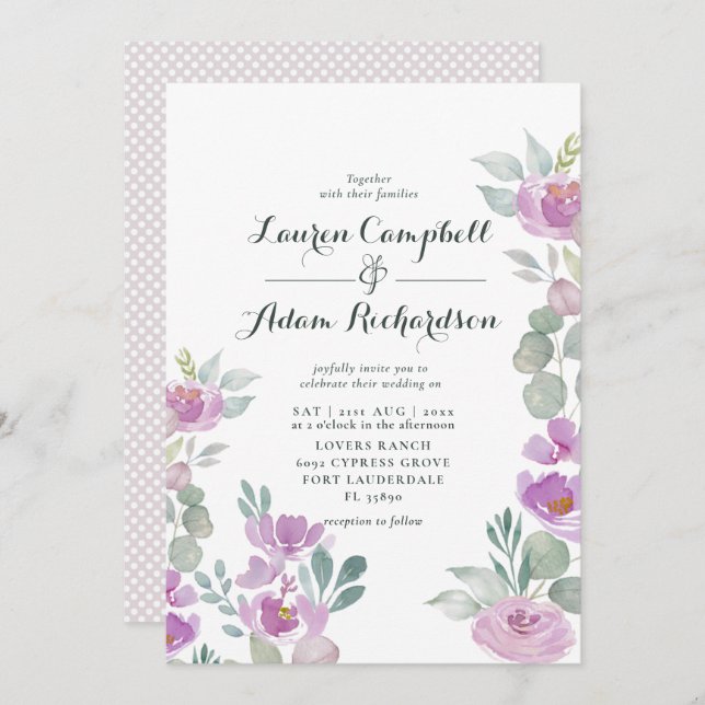 Convite Casamento Rustic Blush Pink Eucalyptus Greenery (Frente/Verso)