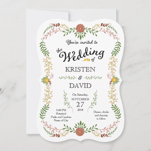 Convite Casamento Rustic Bohemian Autumn Floral Wreath (Frente)