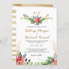 Convite Casamento Rustic Bohemian Floral Watercolor Monogr