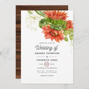 Convite Casamento Rustic Bohemian Red Sunflower