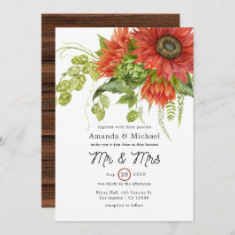 Convite Casamento Rustic Bohemian Red Sunflower