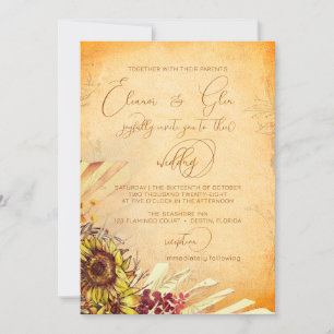 Convite Casamento Rustic Bohemian Sunflower