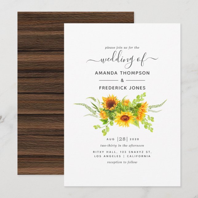 Convite Casamento Rustic Bohemian Sunflower (Frente/Verso)
