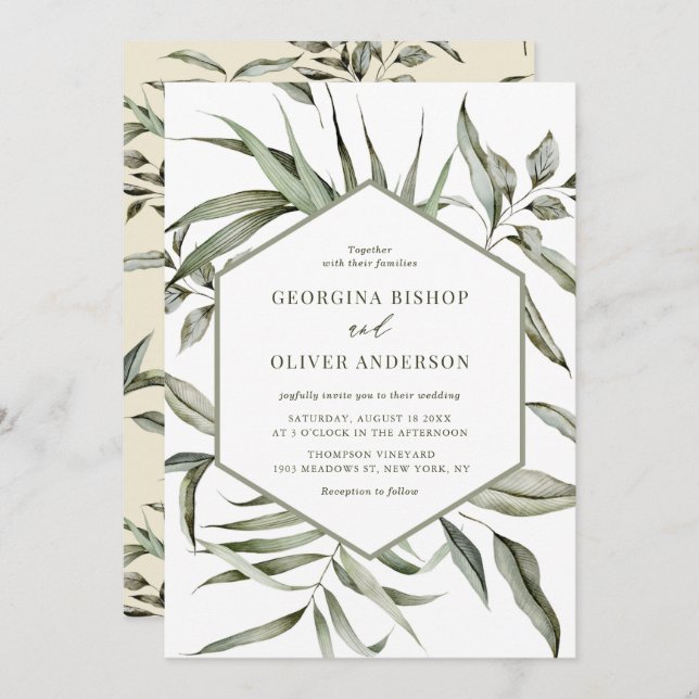 Convite Casamento Rustic Bohemian Watercolor Greenery Autu (Frente/Verso)
