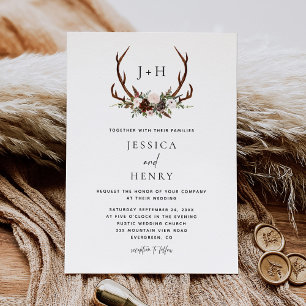 Convite Casamento Rustic Boho Floral Antlers