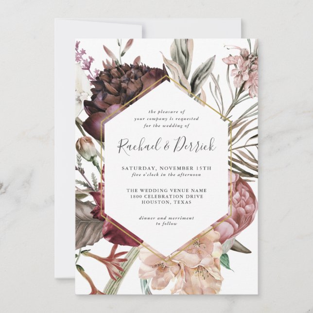 Convite Casamento Rustic Boho Floral Fantasy (Frente)