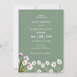 Convite Casamento Rustic Boho Floral Sage Green & White