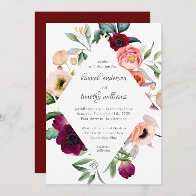 Convite Casamento Rustic Boho Floral Watercolor (Frente/Verso)