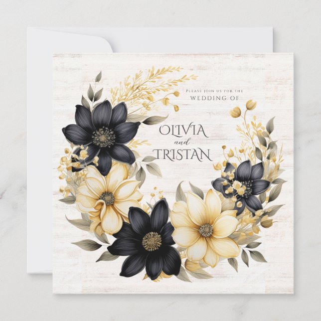 Convite Casamento Rustic Boho Floral Wood (Frente)