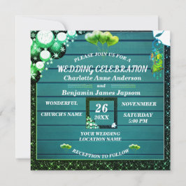 Convite Casamento Rustic Boho Green Glitter Wooden