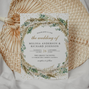 Convite Casamento Rustic Boho Pampas Eucalyptus Wreath