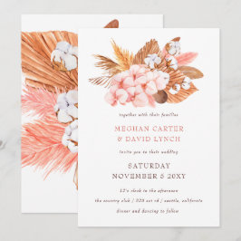 Convite Casamento Rustic Boho Pampas Orchids Cotton Blush