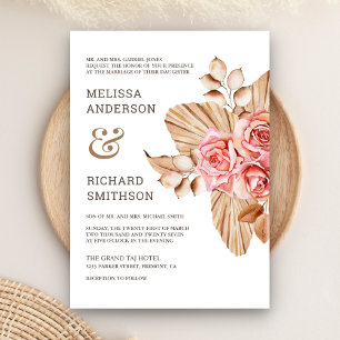Convite Casamento Rustic Boho Seco Palm Terthy Peach Rosa