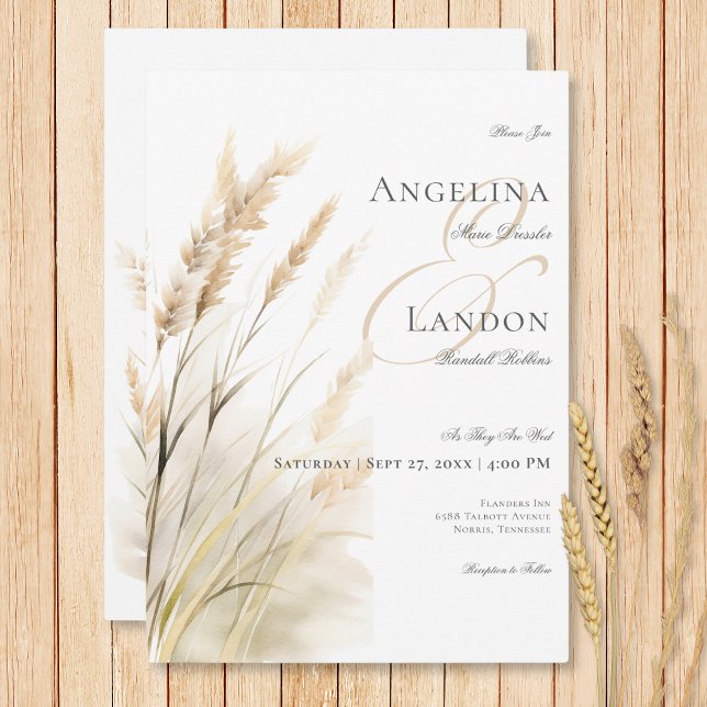 Convite Casamento Rustic Boho Seco Tan Grass (Rustic Boho Dried Tan Grass Wedding Invitation)