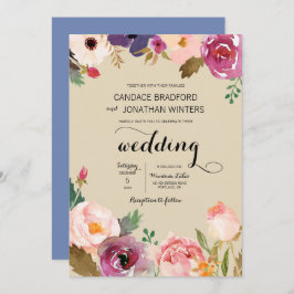 Convite Casamento Rustic Boho Watercolor Flowers