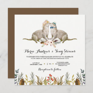 Convite Casamento Rustic Boho Woodland Otter Watercolor