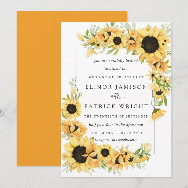 Convite Casamento Rustic Boho Yellow Sunflower Summer (Frente/Verso)
