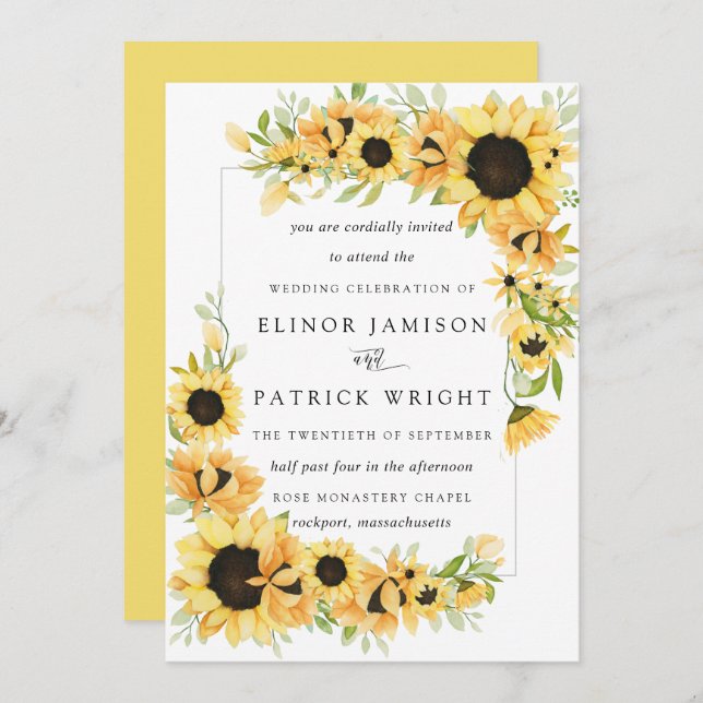 Convite Casamento Rustic Boho Yellow Sunflower Summer (Frente/Verso)