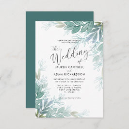 Convite Casamento Rustic Botanical Sage Green & Teal