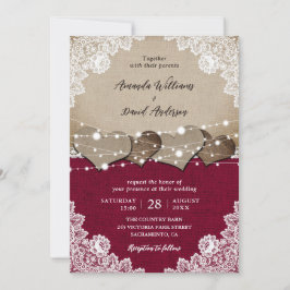 Convite Casamento Rustic Burgundy Burlap Lace