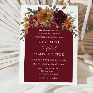 Convite Casamento Rustic Burgundy Burnt Orange Floral Arch