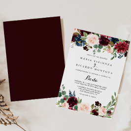 Convite Casamento Rustic Burgundy Calliografia Espanhola