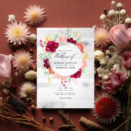 Convite Casamento Rustic Burgundy e Blush Floral Código QR