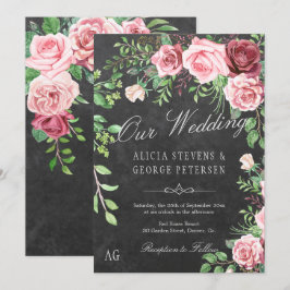 Convite Casamento Rustic Burgundy e Blush Rosa Monograma