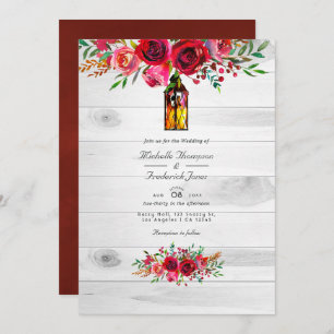 Convite Casamento Rustic Burgundy e Pink Floral Código QR