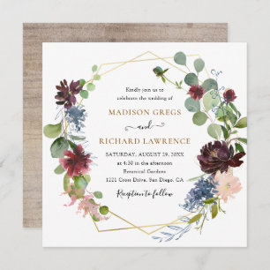 Convite Casamento Rustic Burgundy Florals