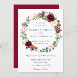 Convite Casamento Rustic Burgundy Ivory Orange Floral Wrea