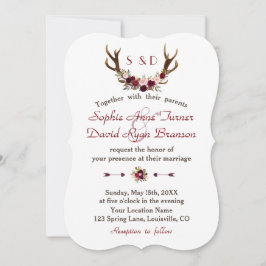 Convite Casamento Rustic Burgundy Marsala Floral Antlers