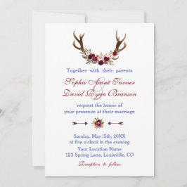 Convite Casamento Rustic Burgundy Marsala Floral Antlers