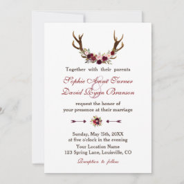 Convite Casamento Rustic Burgundy Marsala Floral Antlers