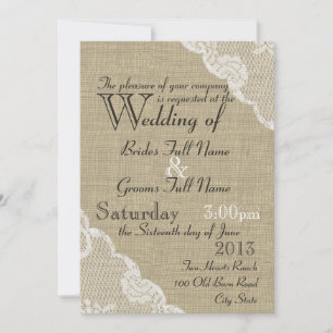 Convite Casamento Rustic Burlap e Lace Country