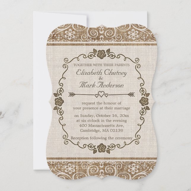 Convite Casamento Rustic Burlap Lace (Frente)