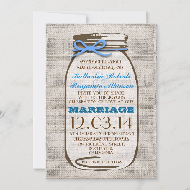 Convite Casamento Rustic Burlap Mason Jar (Frente)