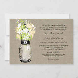 Convite Casamento Rustic Burlap Mason Jar e Flores Selvage
