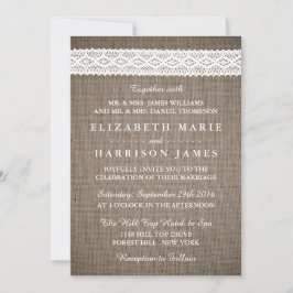 Convite Casamento Rustic Burlap & Vintage White Lace