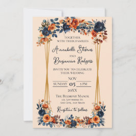 Convite Casamento Rustic Burnt Orange and Blue