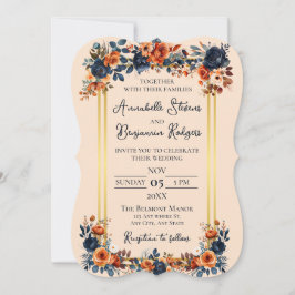 Convite Casamento Rustic Burnt Orange and Blue