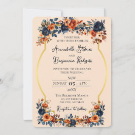 Convite Casamento Rustic Burnt Orange and Blue