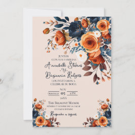 Convite Casamento Rustic Burnt Orange and Blue Spain