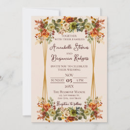 Convite Casamento Rustic Burnt Orange e Moss Green Rosas