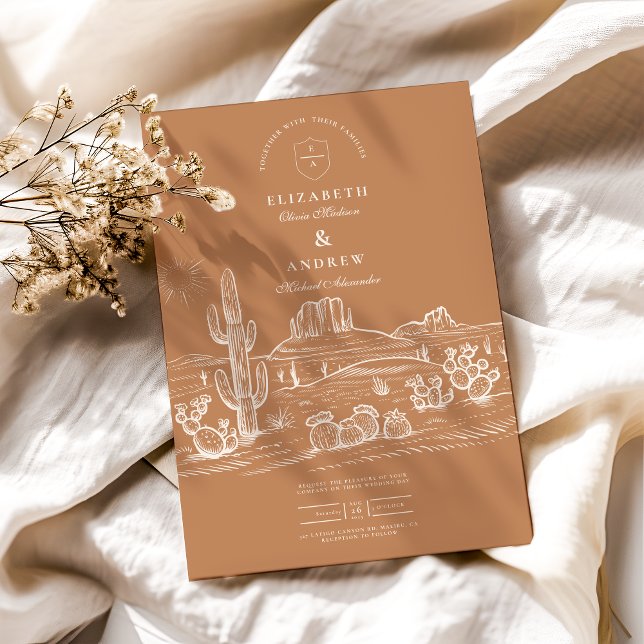 Convite Casamento Rustic Cactus Desert Landscape (Criador carregado)