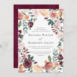 Convite Casamento Rustic Charm Burgundy Blush Floral Garde